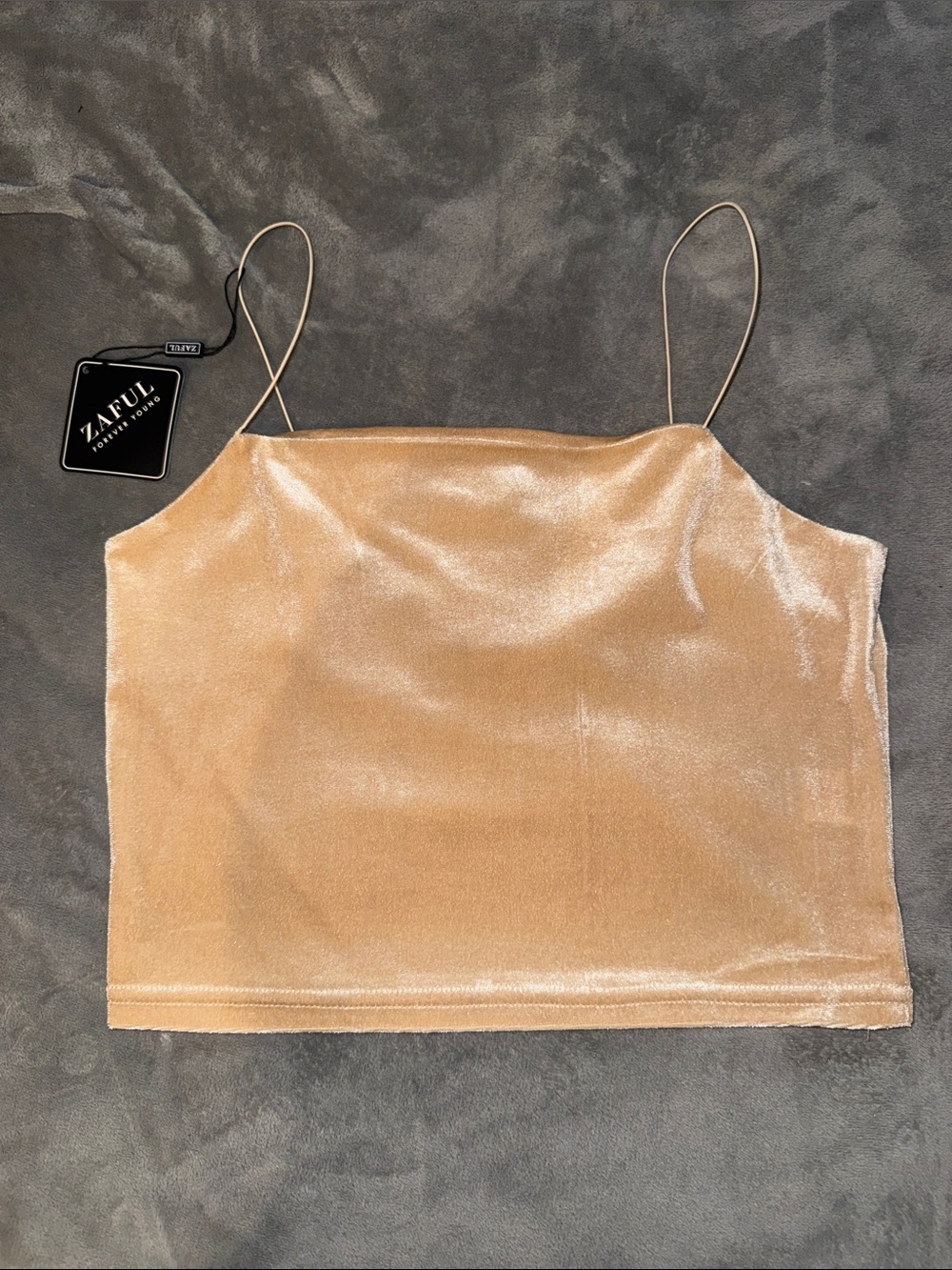 Zaful Champagne Velvet Spaghetti Strap Crop Cami